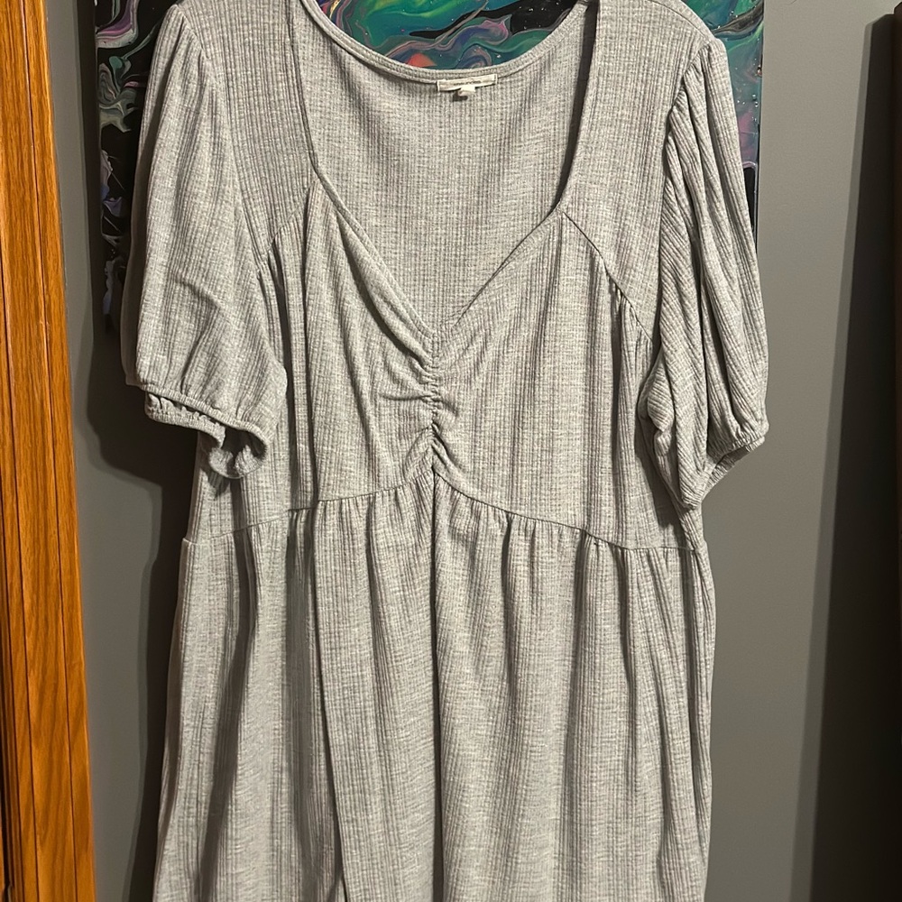 Maurices Gray Puff Sleeve Blouse with Ruched Detail